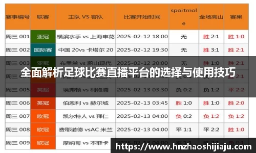 全面解析足球比赛直播平台的选择与使用技巧